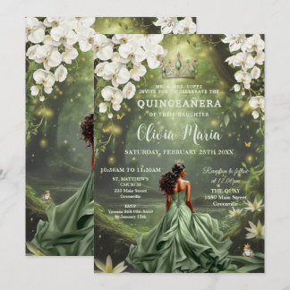 Bezaubernde Prinzessin & Frog Green Gown Quinceañe Einladung