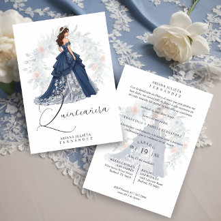 Bezaubernde romantische spanische Quinceñera Blue Einladung