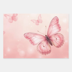 bezaubernde rosa Schmetterlinge Geschenkpapier Set