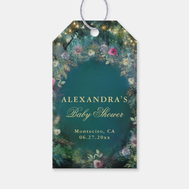 Bezaubernde Rose Fairy Woodland Babydusche Geschenkanhänger (Vorderseite)