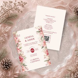 Bezaubernde Rosé-Weihnachtsstern-Winterhochzeit TL Einladung