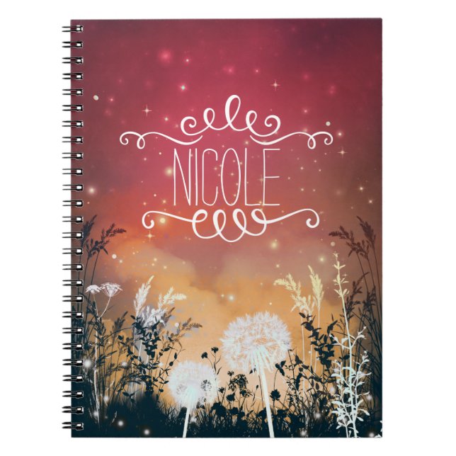 Bezaubernde Rote Abend Sky Stars & Foliage Journal Notizblock (Vorderseite)