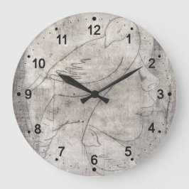 Bezaubernde Schwarz-Weiß-Print: Junge Mädchen unte Große Wanduhr