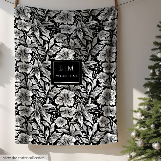 Bezaubernde Schwarzweiß-Blume-Fleece Fleecedecke (Charming black and white flowers fleece wrap)