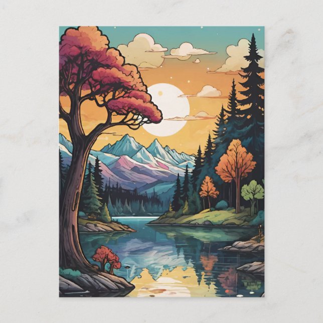 Bezaubernde Seepromenade Ruhe Sonnenuntergang Land Feiertagspostkarte (Vorderseite)