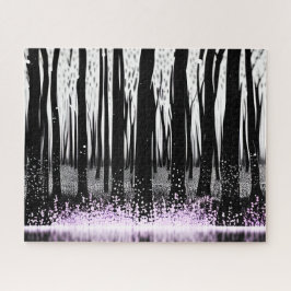 Bezaubernde Silhouette mit violetten Blumen Puzzle