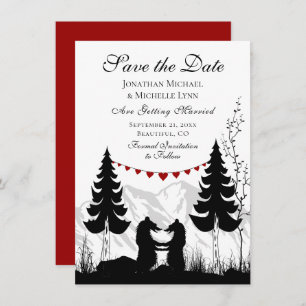 Bezaubernde Silhouette Mountain Bear Couple Weddin Save The Date