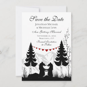 Bezaubernde Silhouette Mountain Bear Couple Weddin Save The Date
