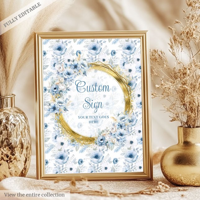 Bezaubernde staubblaue boho Aquarellfarben-Blume Poster (Charming dusty blue boho watercolor flowers custom Poster)