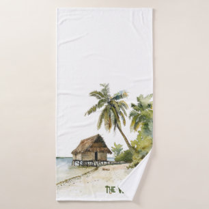 Bezaubernde Strandlandschaft mit Wasserfarbe Badhandtuch Set