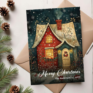 Bezaubernde vintage Weihnachts-Hauskarte digitale Feiertagskarte
