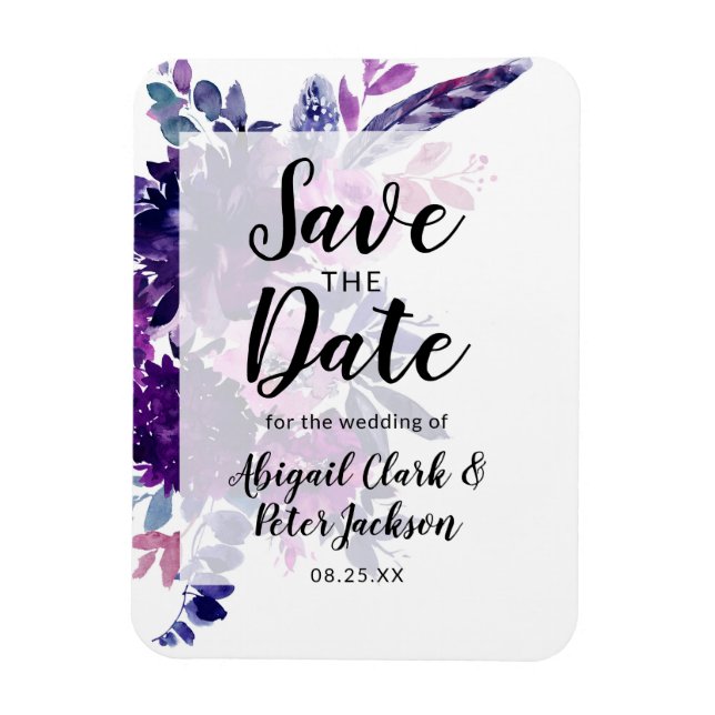 Bezaubernde Violettfarbe Save the Date Magnet (Vertikal)