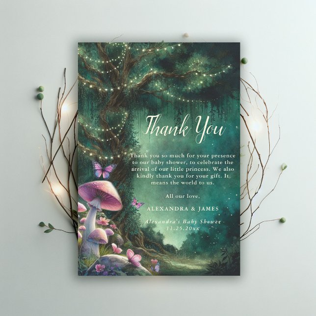 Bezaubernde Wald Pilze Pink Green Baby Dusche Dankeskarte (enchanted forest garden mushroom baby shower thank you card woodland magical green pink)