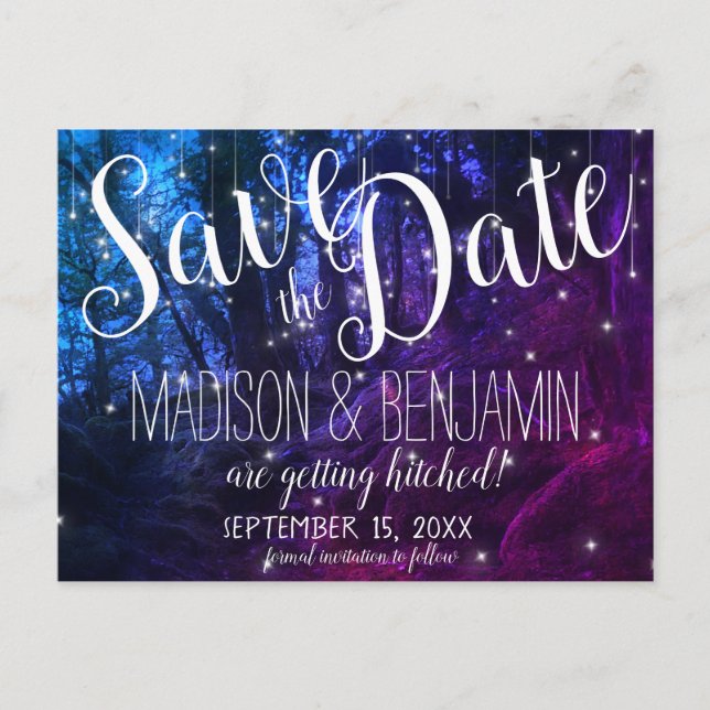 Bezaubernde Waldbäume bemalten Lichter Save the Da Postkarte (Vorderseite)