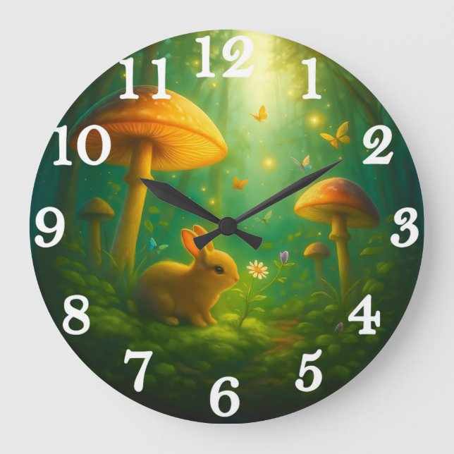 Bezaubernde Waldbunny & Pilze Große Wanduhr (Vorderseite)