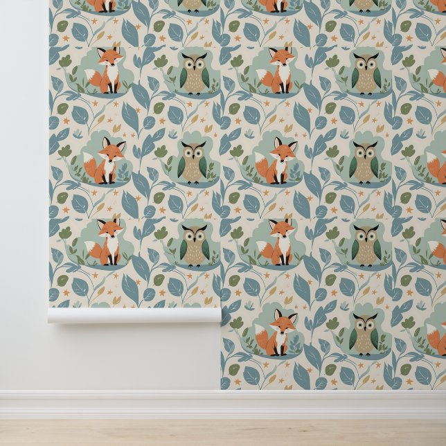 Bezaubernde Waldfreunde Fox & Owl Peel und Stick Tapete (Anwendung)