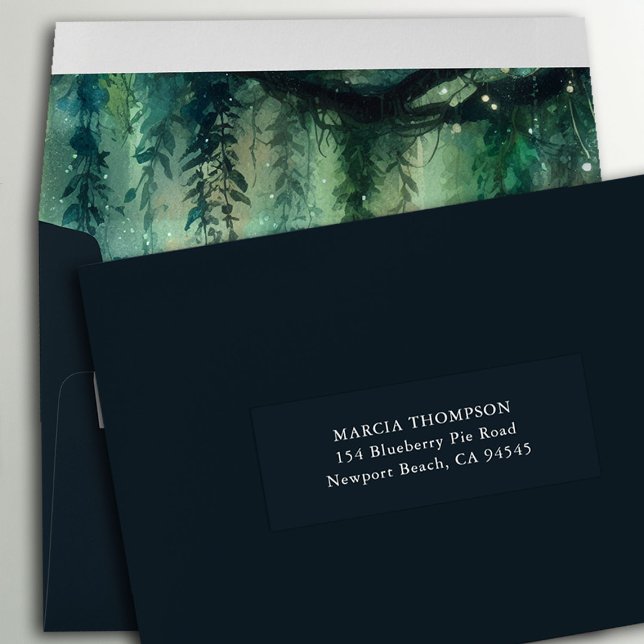 Bezaubernde Waldheiratsgäste sprechen Labels an (enchanted forest gold vines wedding guest address custom label emerald green magical garden)