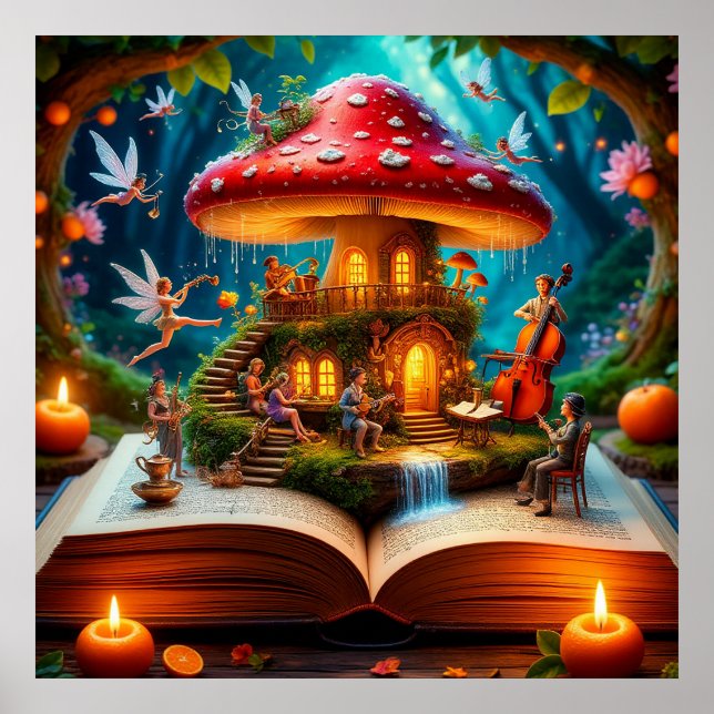 Bezaubernde Waldlandschaft mit Fairies Poster (Vorne)