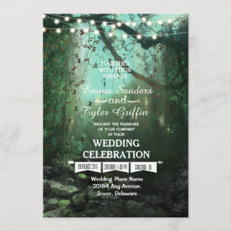 Bezaubernde Waldlichter Rustikale Hochzeitseinladu Einladung