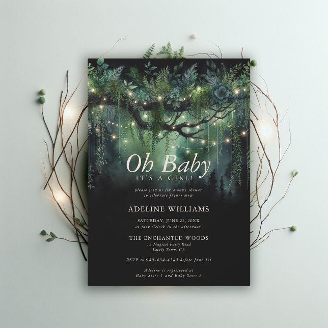 Bezaubernde Waldmädchenleuchte Woodland Babydusche Einladung (enchanted forest baby shower emerald green magical woodland fairy tale faerie invitation)