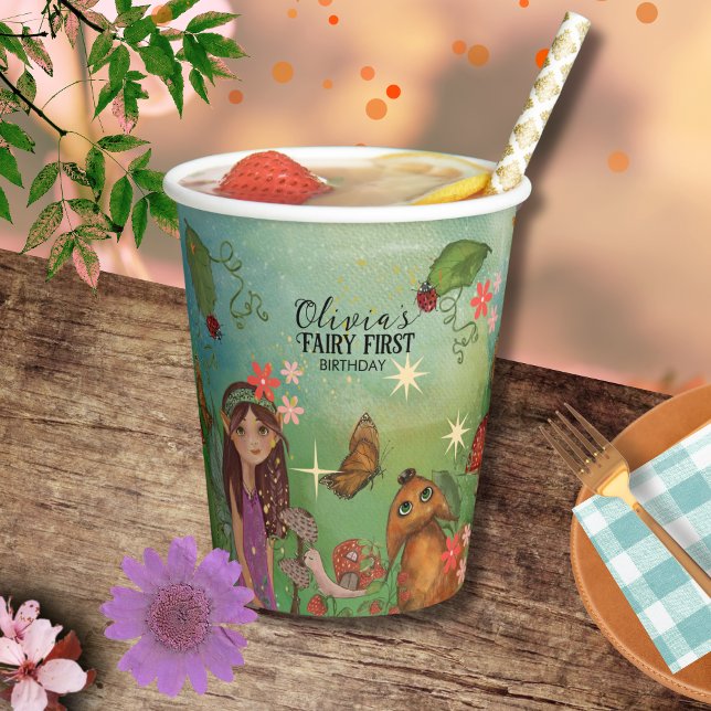 Bezaubernde Waldmärsche 1. Geburtstagsgetränke Pappbecher (Enchanted Forest Fairy 1st Birthday Drink Cups)