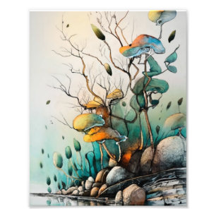 Bezaubernde Waldmushrooms glühen im Moos Fotodruck