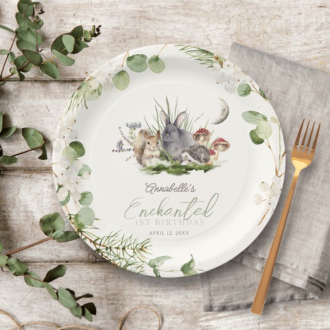 Bezaubernde Waldtiere Birthday Cream Pappteller (Enchanted Forest Woodland Animals Kid's Birthday Paper Plate)