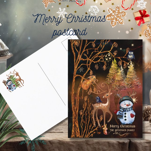 Bezaubernde Waldtiere Feiertagspostkarte (Enchanted Forest Woodland Animals Holiday Postcard)