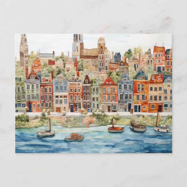 Bezaubernde Wasserfarben Stadt Belgiens Postkarte (Vorderseite)