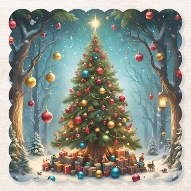 Bezaubernde Weihnachten im Wald: Baum Untersetzer (Vorderseite)