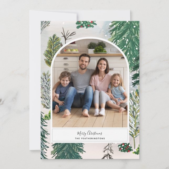 Bezaubernde Weihnachtsfotokarte für den Winterwald Feiertagskarte (Vorderseite)