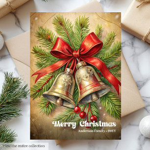 Bezaubernde Weihnachtsglocken klassische Stechpalm Feiertagskarte