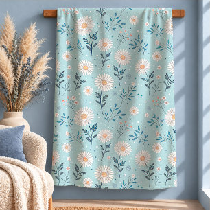 Bezaubernde weiße Daisy-Salbei-Pastellblaue Decke Sherpadecke