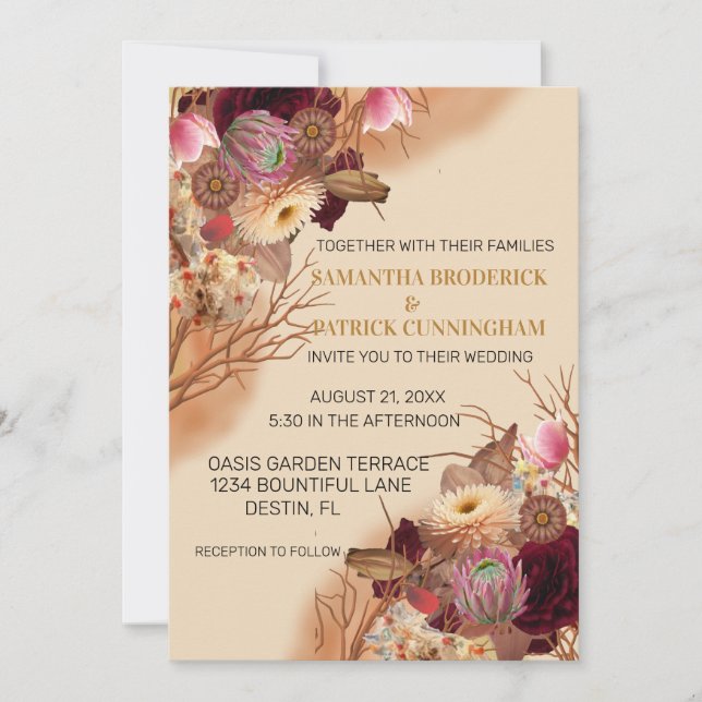 Bezaubernde Wildblume Boho Hochzeit Einladung (Vorderseite)