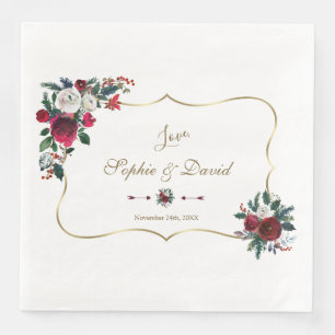Bezaubernde Winter Burgund Pine Gold Hochzeit Serviette