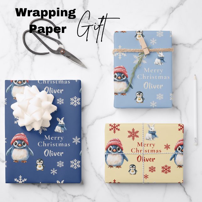 Bezaubernde Winter Tales Pinguin & Bunny Christmas Geschenkpapier Set (Enchanted Winter Tales Penguin & Bunny Christmas Wrapping Paper Sheets)