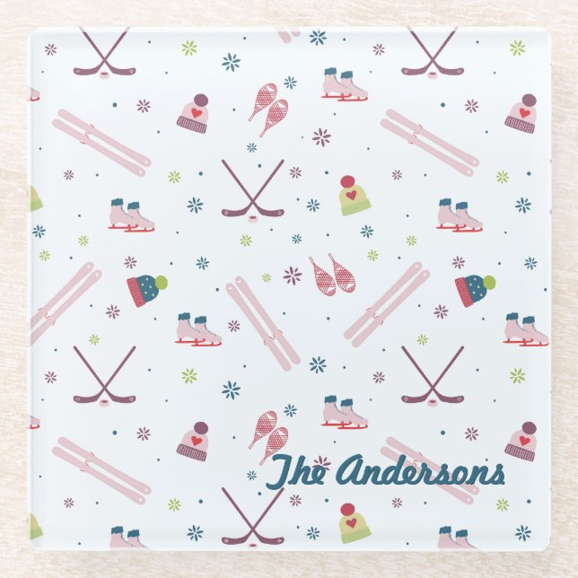 Bezaubernde Wintersportarten Glasuntersetzer (Vorderseite)