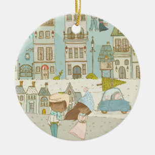 Bezaubernde Winterstadtlandschaft Keramik Ornament