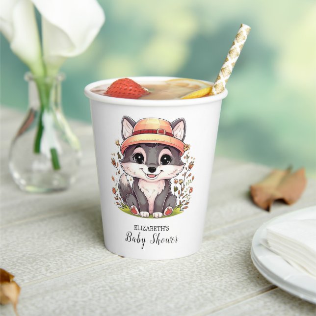Bezaubernde Wolf Babydusche Pappbecher (In Situ)