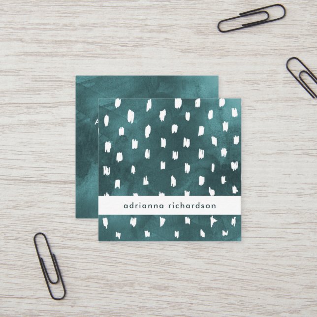 Bezaubernder dunkler aquamariner Watercolor mit Quadratische Visitenkarte (Vorderseite/Rückseite Beispiel)