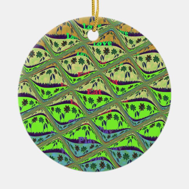 Bezaubernder eklektischer Garten Schachbrettblumen Keramikornament (Vorne)