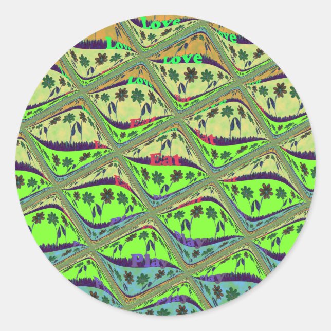 Bezaubernder eklektischer Garten Schachbrettblumen Runder Aufkleber (Vorderseite)