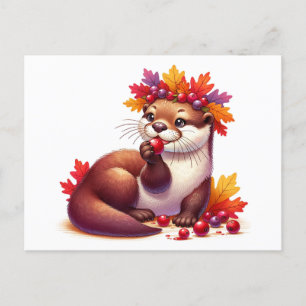 Bezaubernder Erntedank Otter mit Cranberries Postkarte