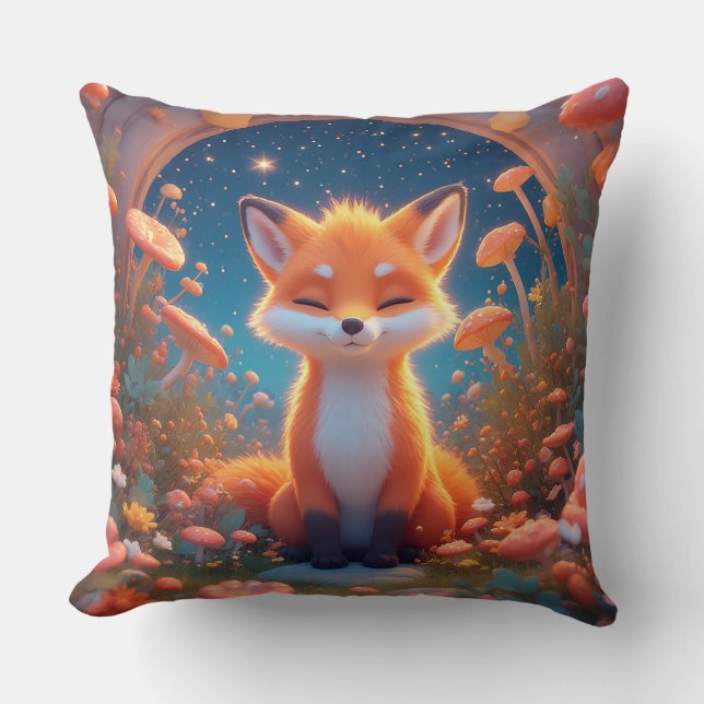 Bezaubernder Fuchs inmitten eines Fantasy-Waldes Kissen (Vorderseite)
