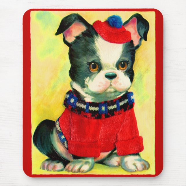 bezaubernder Hund in Hut und Pullover Mousepad (Vorne)