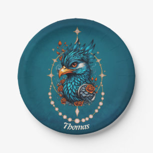 Bezaubernder majestätischer Blauvogel. Pappteller