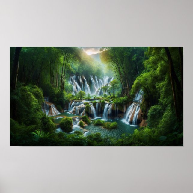 Bezaubernder mehrschichtiger Wasserfall Poster (Vorne)