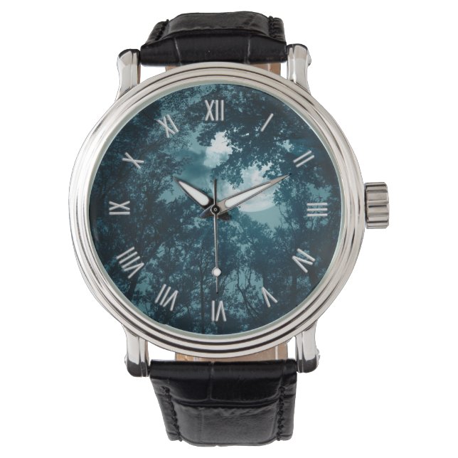 Bezaubernder Nachtwald mit römischen Zahlen Vollmo Armbanduhr (Vorderseite)