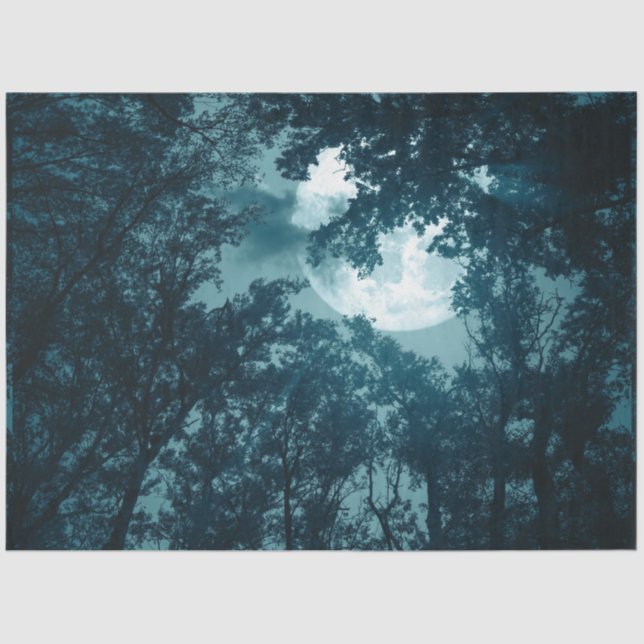 Bezaubernder Nachtwald mit Vollmond Seidenpapier (Vorderseite)
