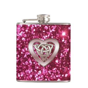 Bezaubernder rosa Glitzer-keltische Herz-Flasche Flachmann